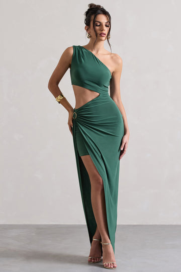 Costa Rica Forest Green Asymmetric Cut-Out Split Maxi Dress